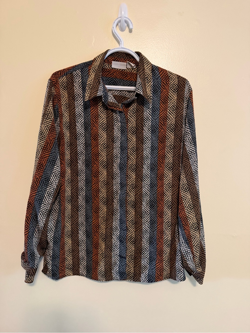 Alfred Dunner Striped Button-Down Shirt in Brown, Blue, Cream
